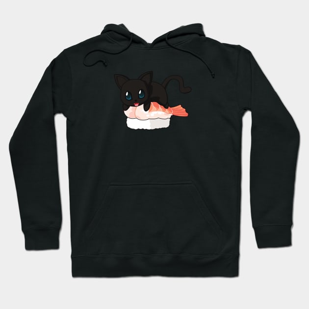 Black Cat Shrimp Sushi Hoodie by Myanko